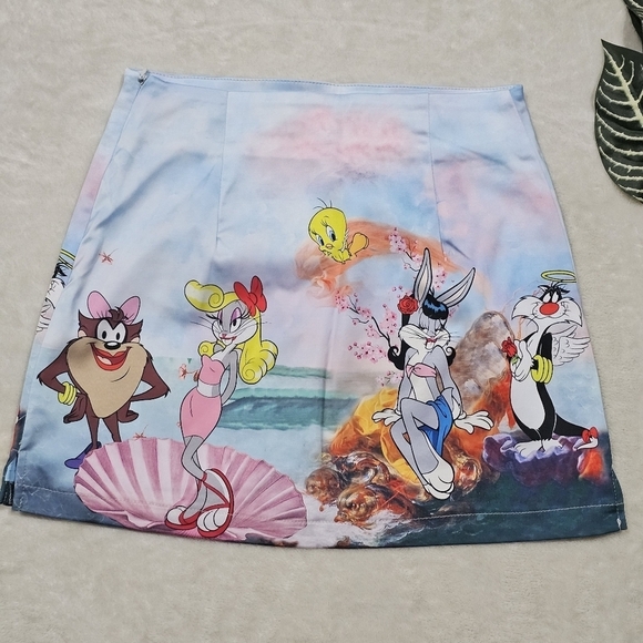 Looney Tunes ✦ Be A Queen Satin Mini Skirt ✦ Drag Graphic High Waist Hidden Zip - Picture 4 of 14